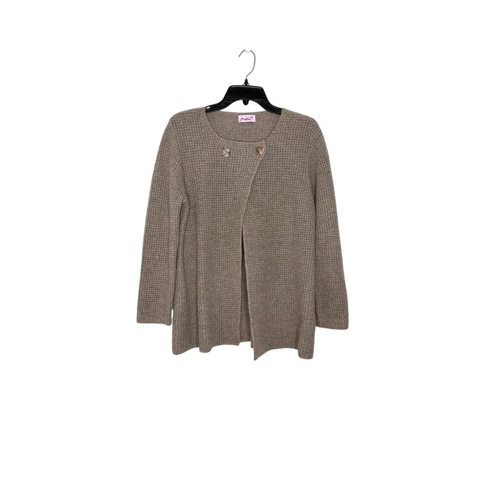 Jennifer T. Knit Couture 100% Cashmere Waffle Knit Cardigan Sz L* Made in Italy